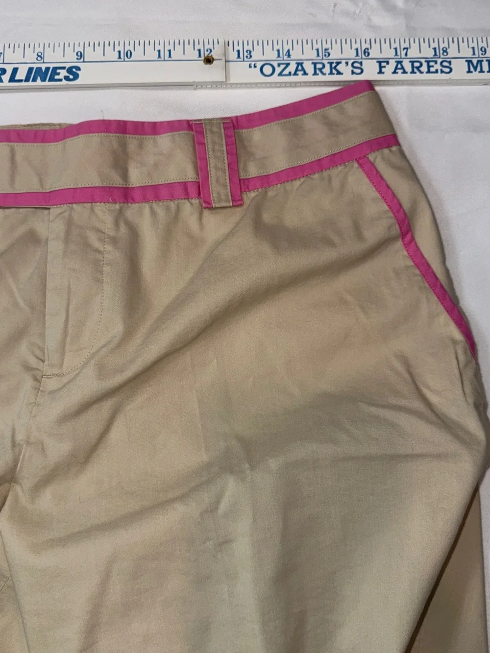 Lilly Pulitzer Palm Beach Fit Beige Chino Shorts with Pink Trim - Picture 3 of 5